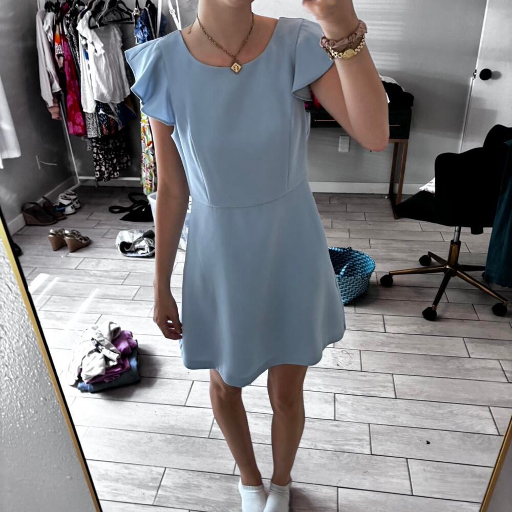 French connection blue ruffle mini dress
